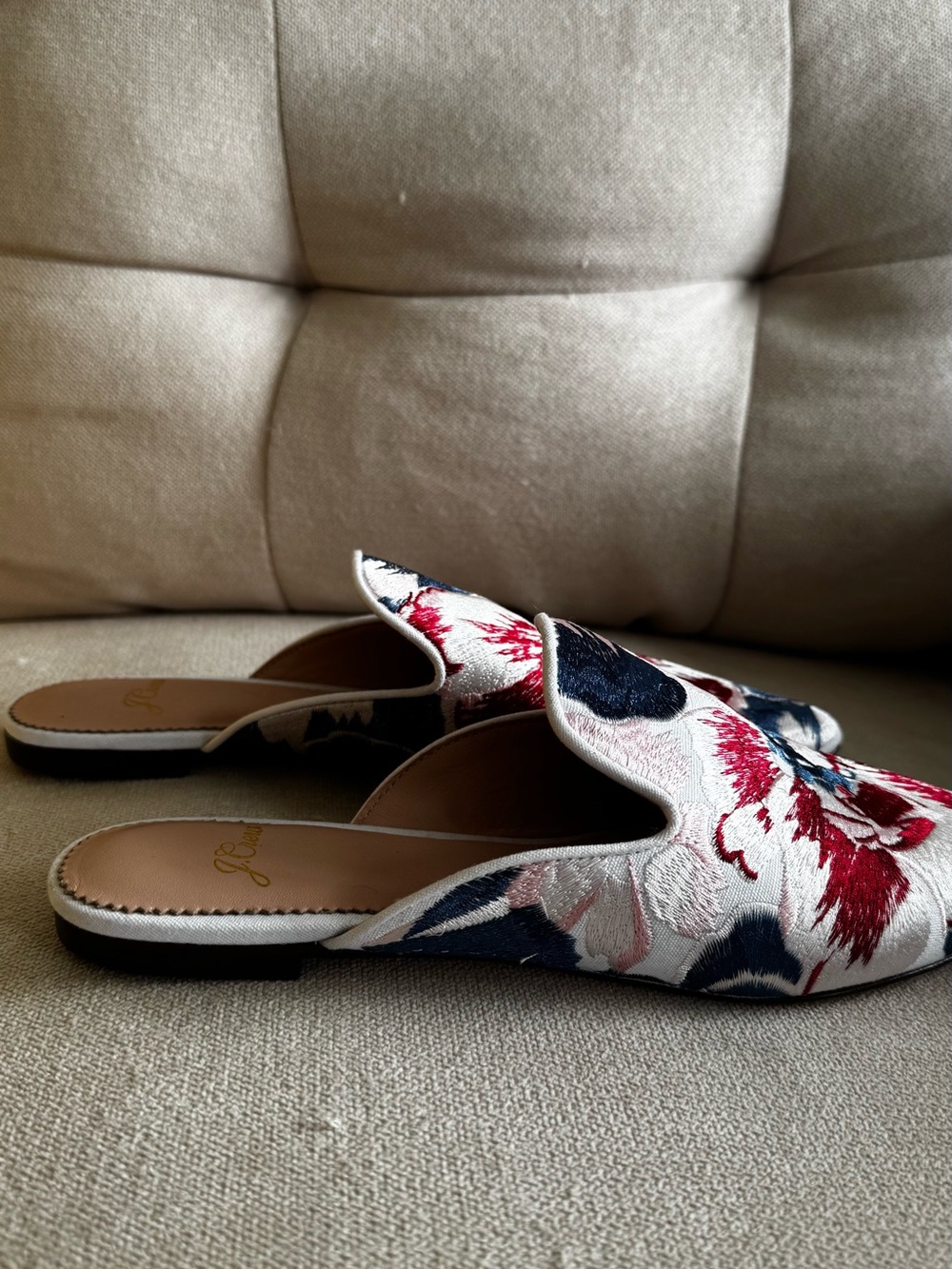 J. Crew Floral Embroidered Slip-On Mules in Red, Pink, Blue & Cream - Picture 4 of 6